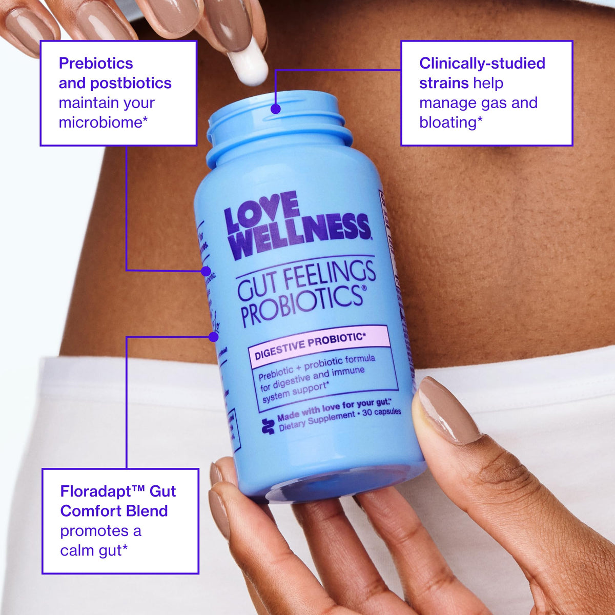 Love Wellness Gut Feelings Probiotic with Prebiotics & Postbiotics - 30 Capsules - image 4