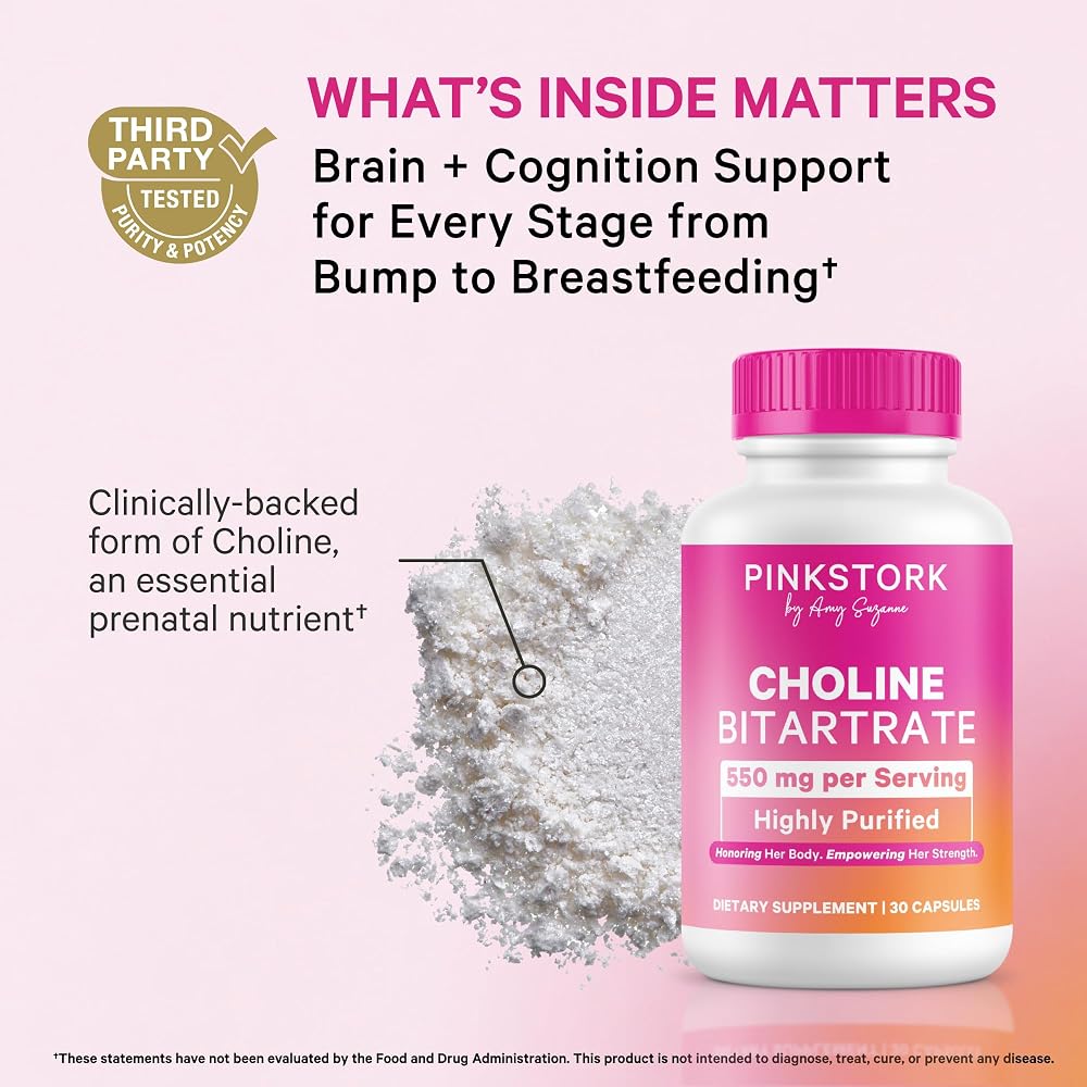Pink Stork Choline Bitartrate 550 mg Prenatal - 30 Capsules - image 2