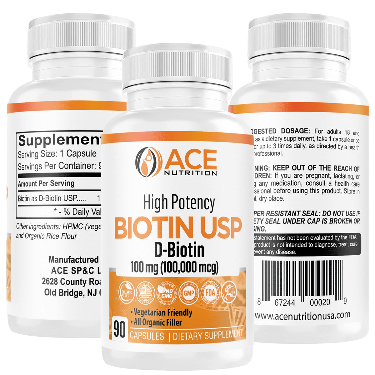 ACE NUTRITION High Potency Biotin USP 100mg - 270 Capsules
