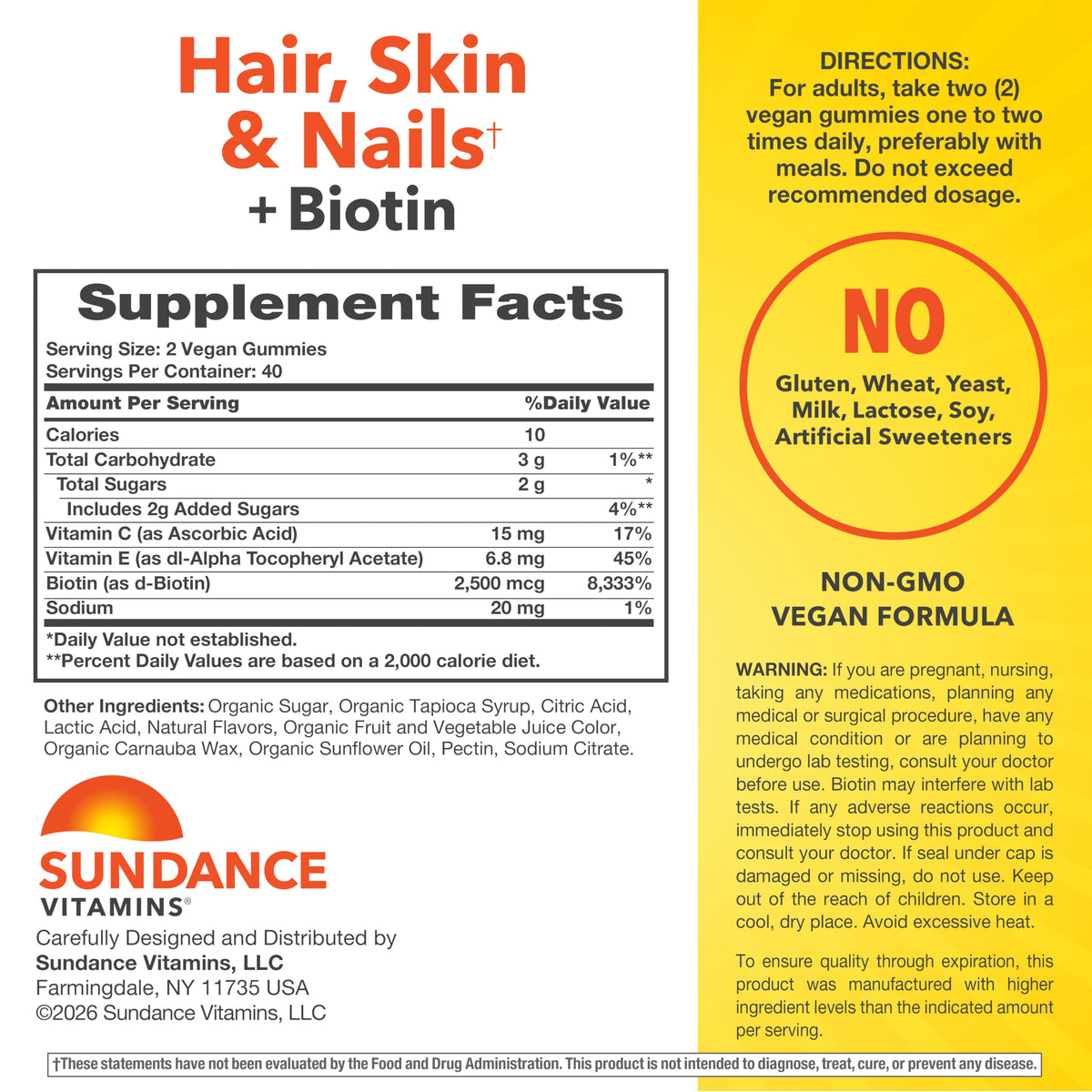 Sundance Hair, Skin, and Nails Gummies with Biotin 2500 mcg - 80 Count - image 2