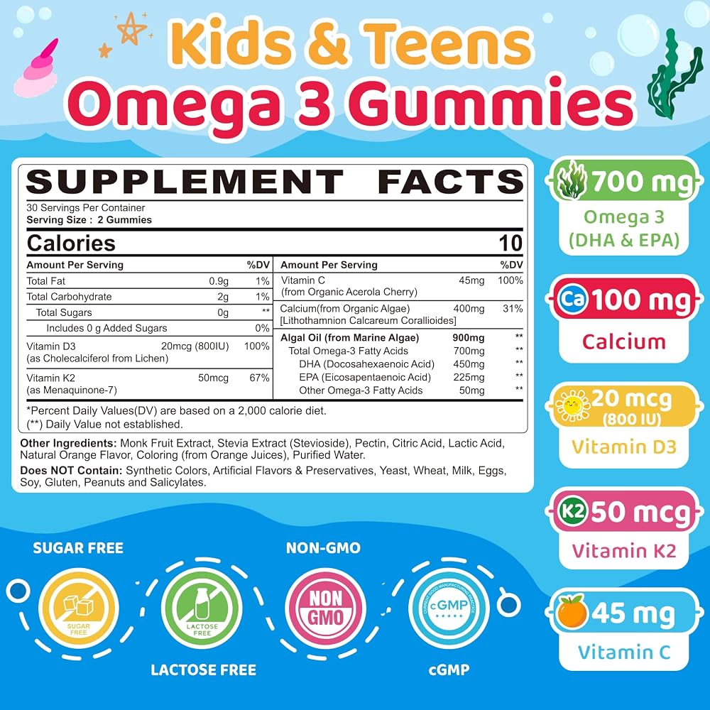 NEVISS Kids Omega 3 Gummies with Calcium