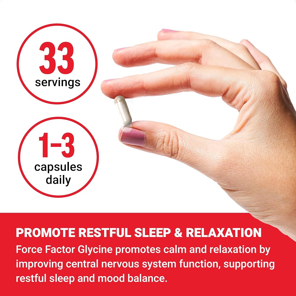 Force Factor Glycine for Relaxation and Restful Sleep - 100 Vegetarian Capsules - image 3