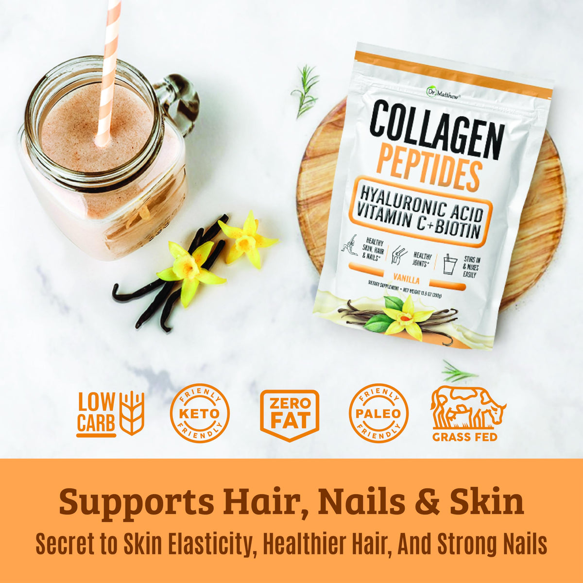 Dr. Matthew Vanilla Collagen Protein Powder - 13.8 oz - image 2