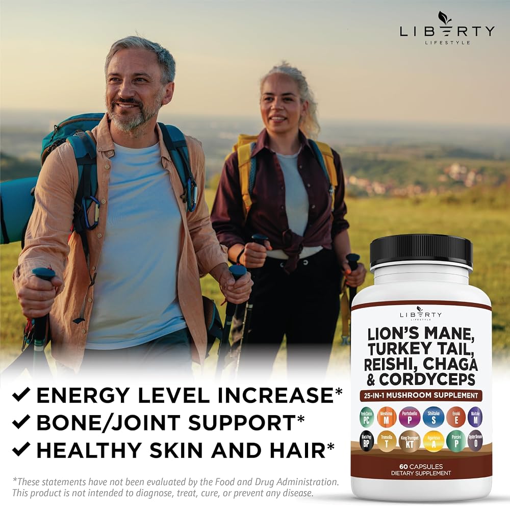 Liberty Lifestyle Lions Mane Mushroom Supplement with Turkey Tail