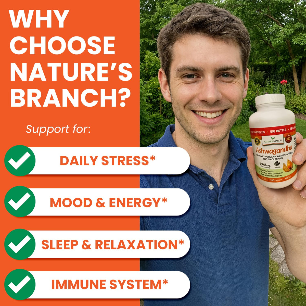 Nature's Branch Organic Ashwagandha with Black Pepper - 180 Capsules - image 3