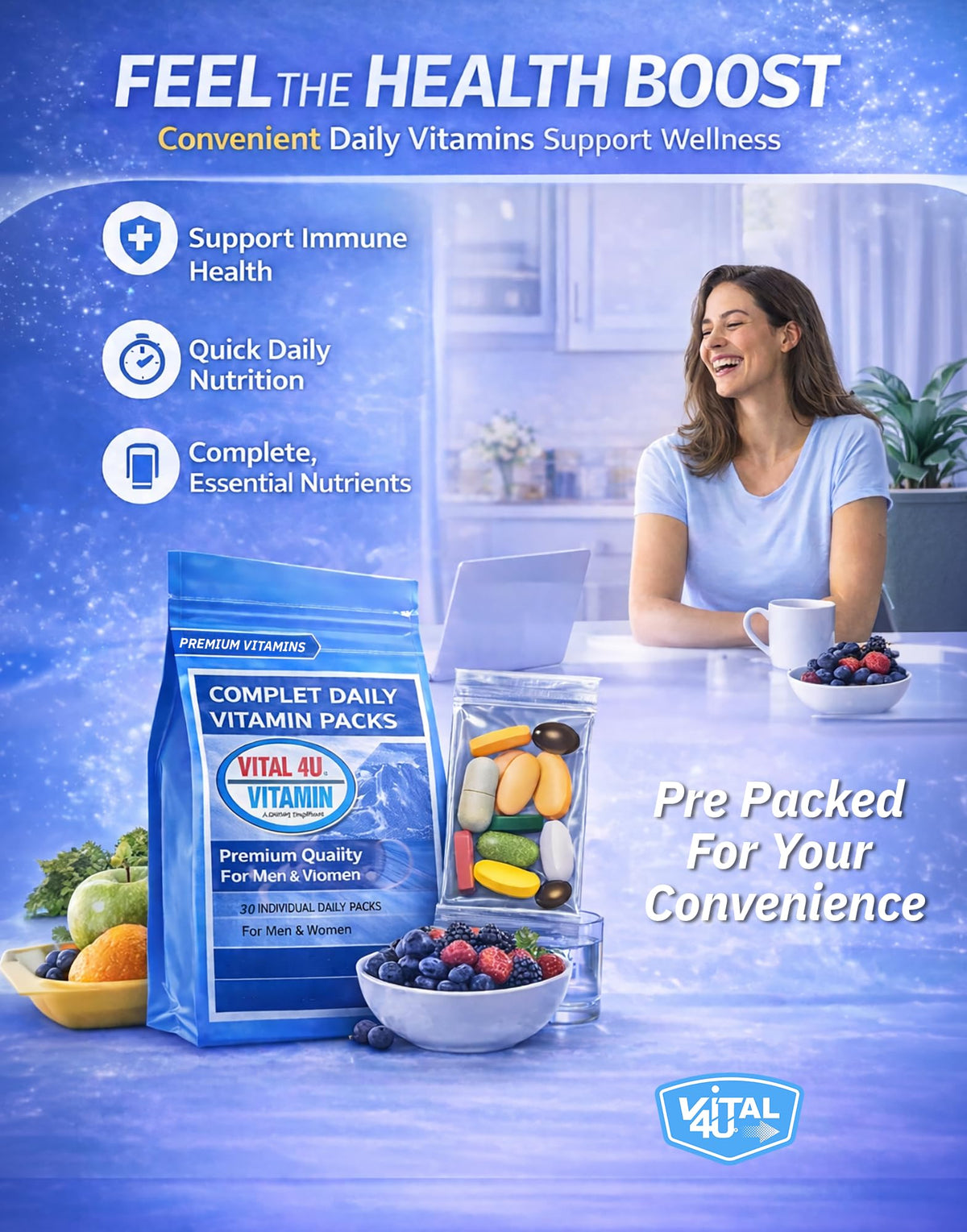 VITAL 4U Premium Daily Multivitamin Packs - 30 Servings - image 5