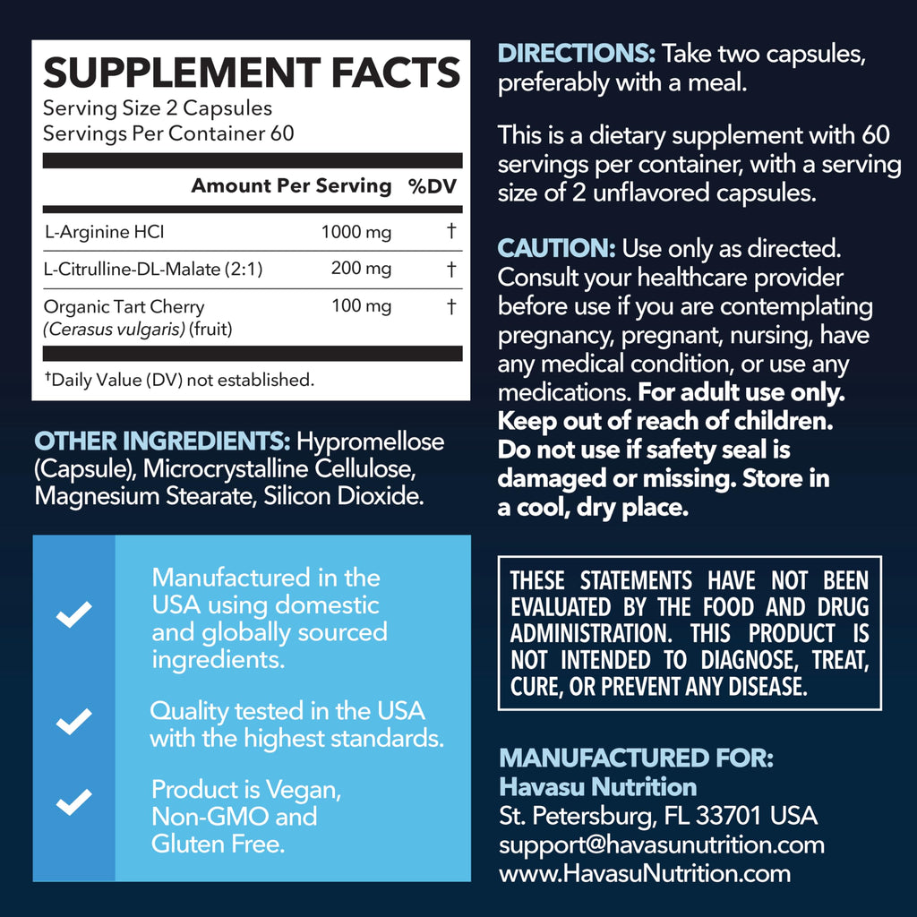 HAVASU NUTRITION L-Arginine Nitric Oxide Supplement Capsules