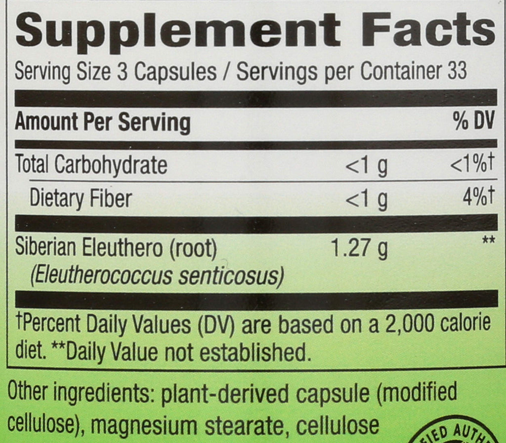 Nature's Way Siberian Eleuthero Root - 100 Vegetarian Capsules - image 3