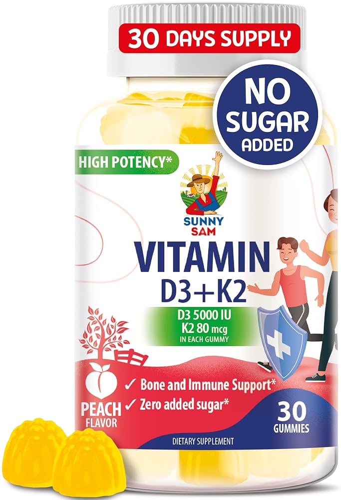 SUNNY SAM Vitamin D3 K2 Gummies 5000 IU - Immune & Bone Support