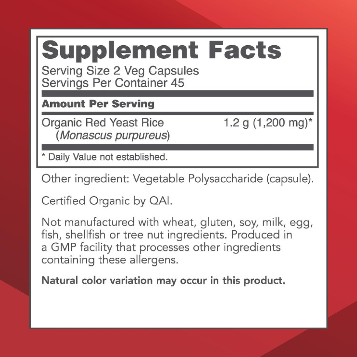 PROTOCOL FOR LIFE BALANCE Red Yeast Rice 600mg - 90 Vegetarian Capsules - image 2
