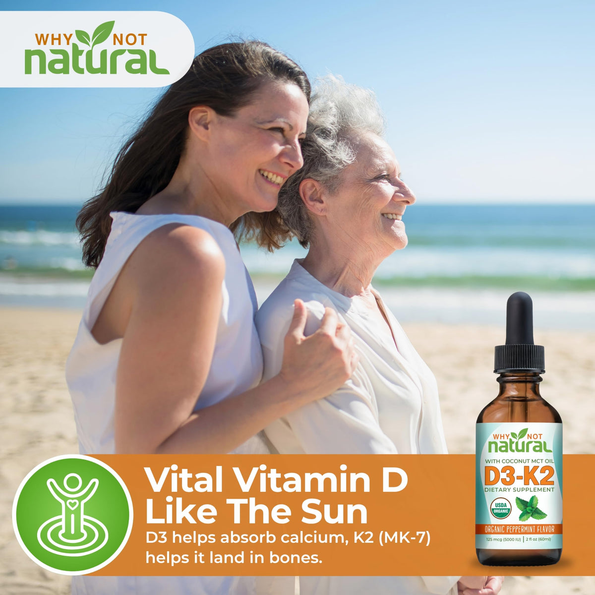 Why Not Natural Vitamin D3 K2 Liquid Drops 5000 IU - 2 Fl Oz - image 3