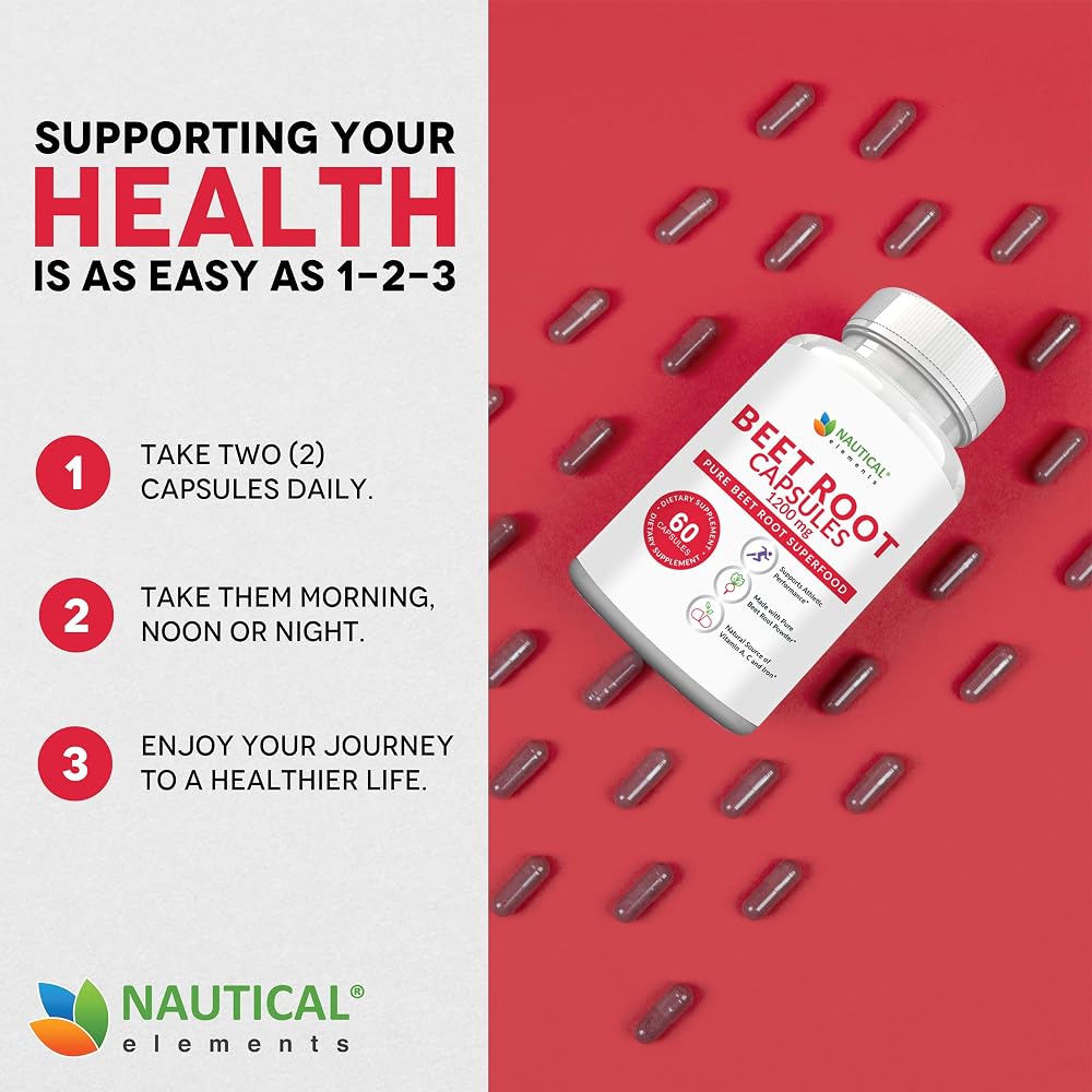 Nautical Elements Beet Root Capsules - 1200mg Per Serving - 200 Beet