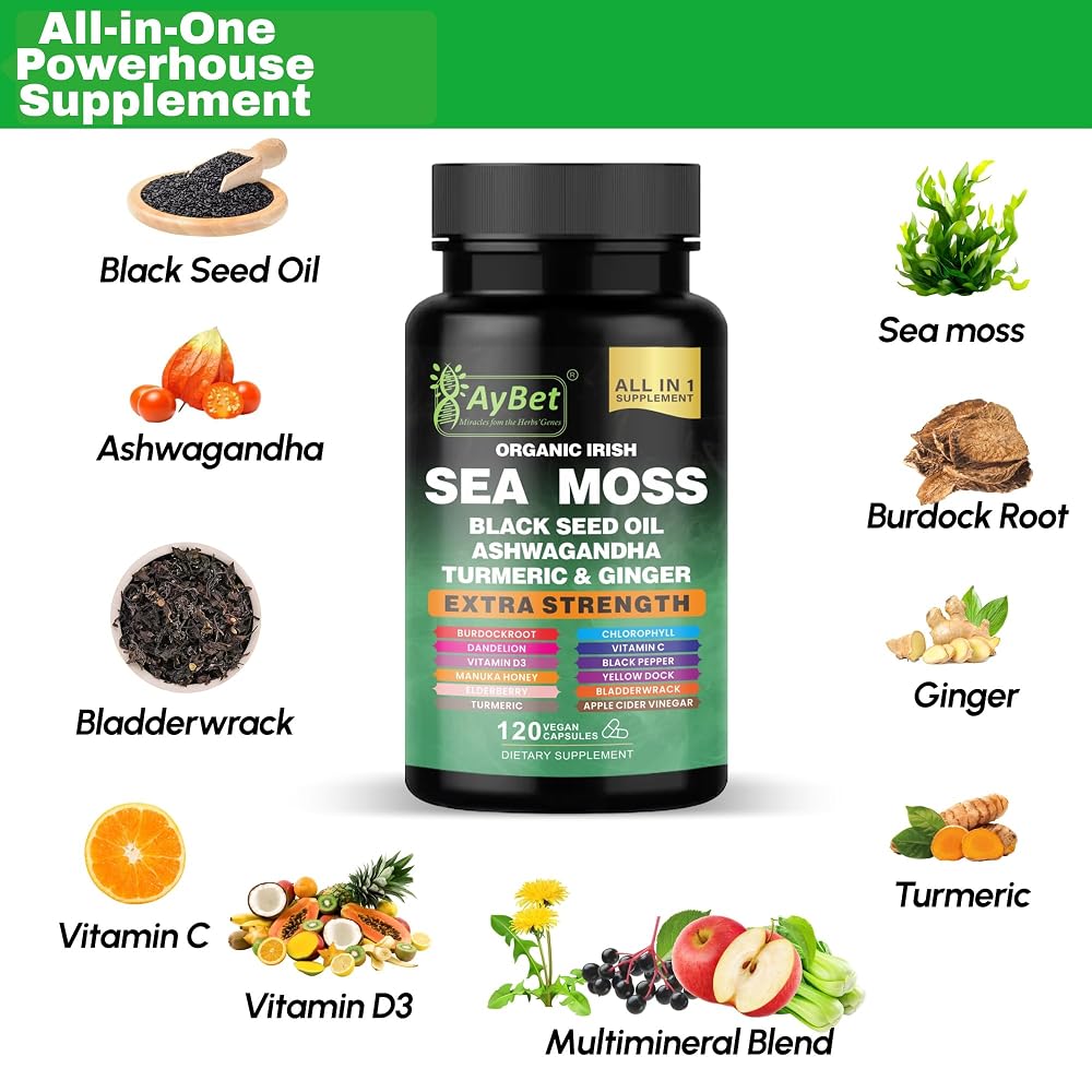 AyBet Organic Irish Sea Moss 16-in-1 Supplement - 120 Capsules - image 2