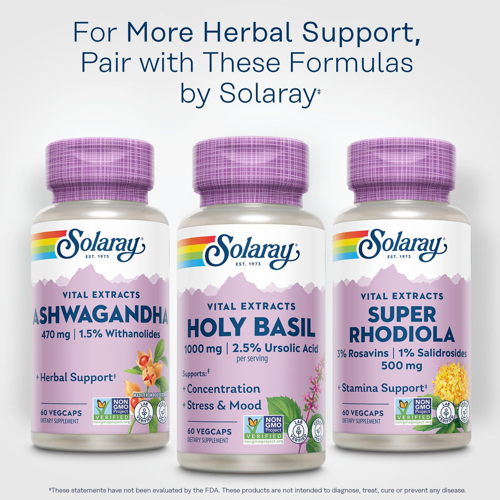SOLARAY Holy Basil 1000 mg Adaptogen for Stress & Focus - 30 Servings - image 6