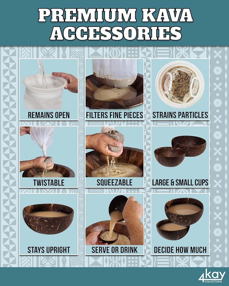 4Kay Collections Kava Strainer Bag with Coconut Shell Cups - 3 Items - image 4