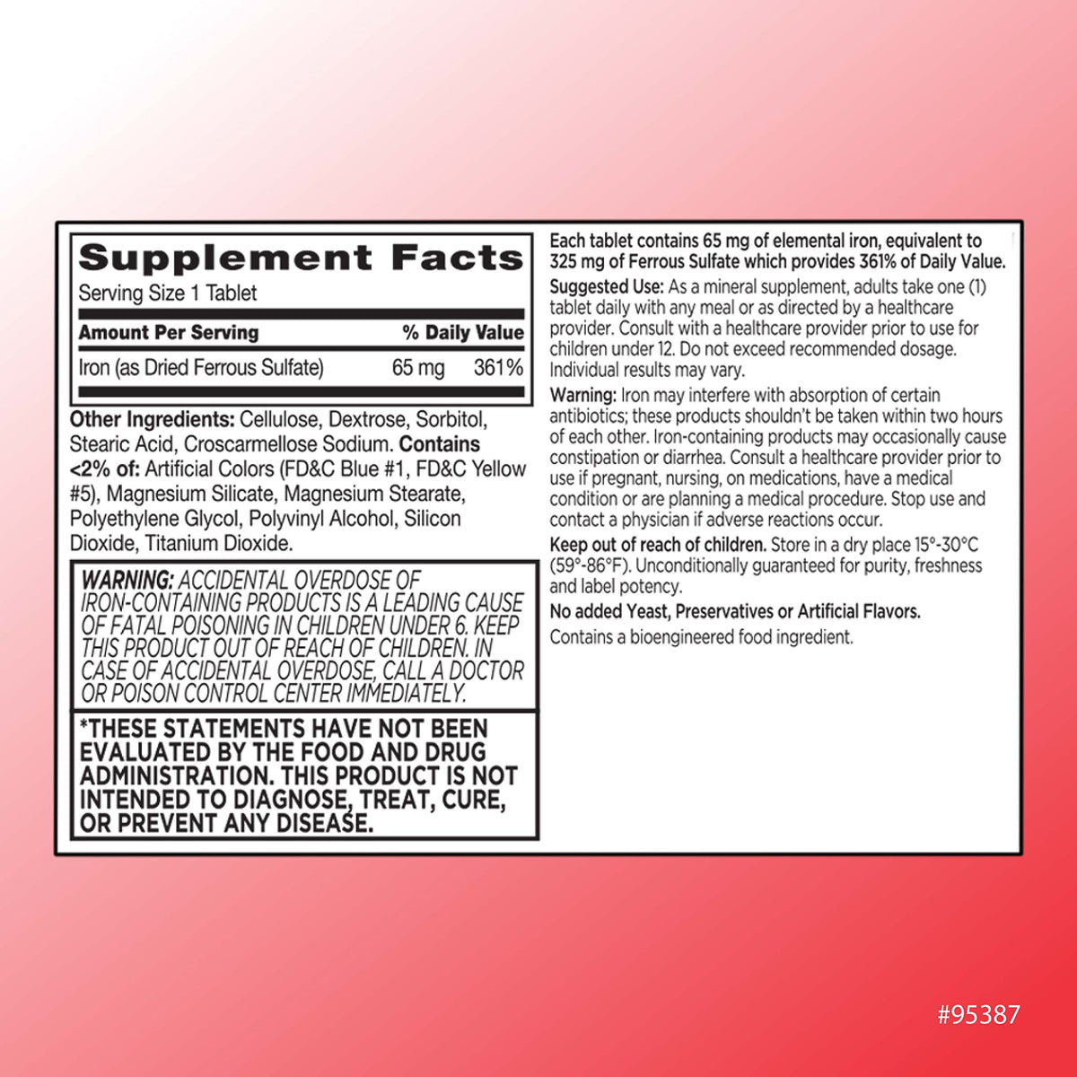 Quality Choice Iron 65 mg High Potency Support - 100 Tablets - image 2