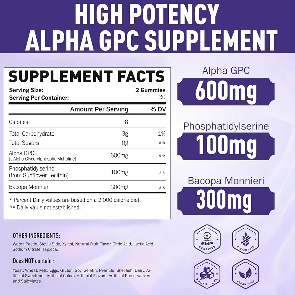 SUGAWITA Alpha GPC Choline Gummies 600mg with Phosphatidylserine