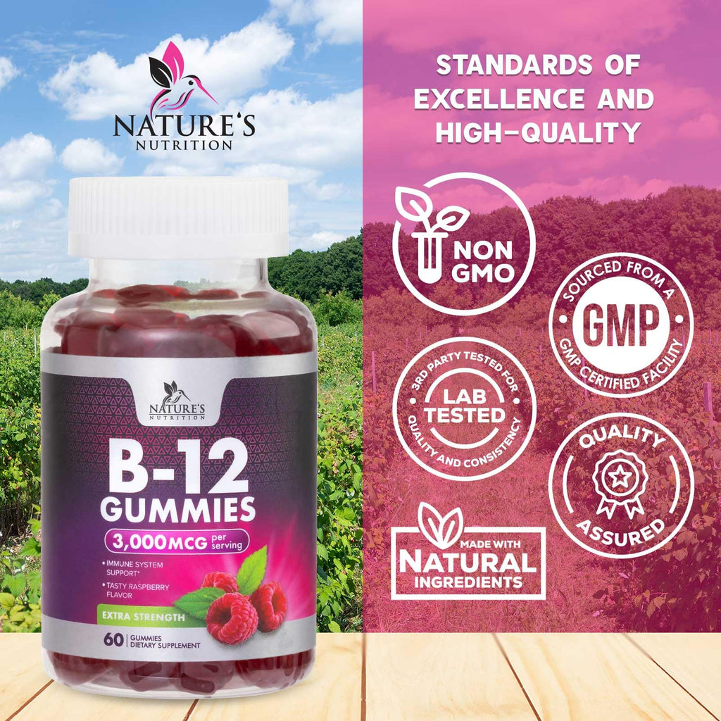 Nature's Nutrition B12 Energy Gummies 3000 mcg per Serving - Extra