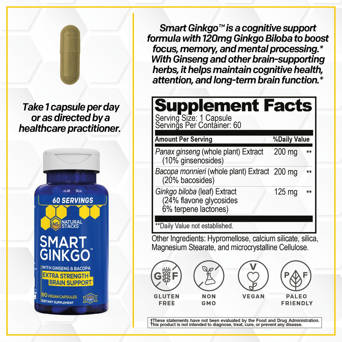 Natural Stacks Smart Ginkgo Biloba 125mg - 60 Capsules - image 2