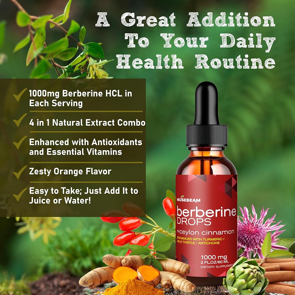 musebeam Organic Berberine HCl 1000mg Liquid Drops - Ceylon Cinnamon