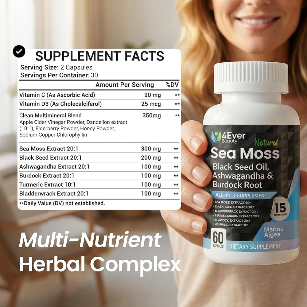 4Ever Beauty Sea Moss Capsules with Black Seed Oil & Ashwagandha - 60 Capsules - image 5
