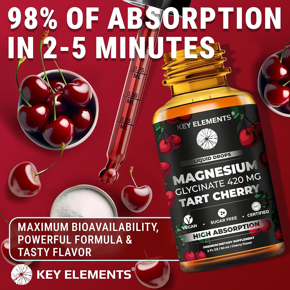 KEY ELEMENTS Liquid Magnesium Glycinate 420 mg with Tart Cherry - 2 Fl Oz - image 8