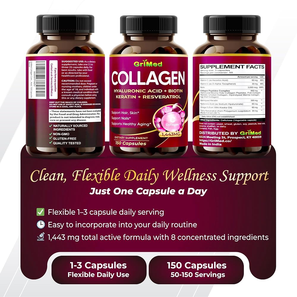 GriMed Collagen Complex 8-in-1 with Biotin & Hyaluronic Acid - 150 Capsules - image 9