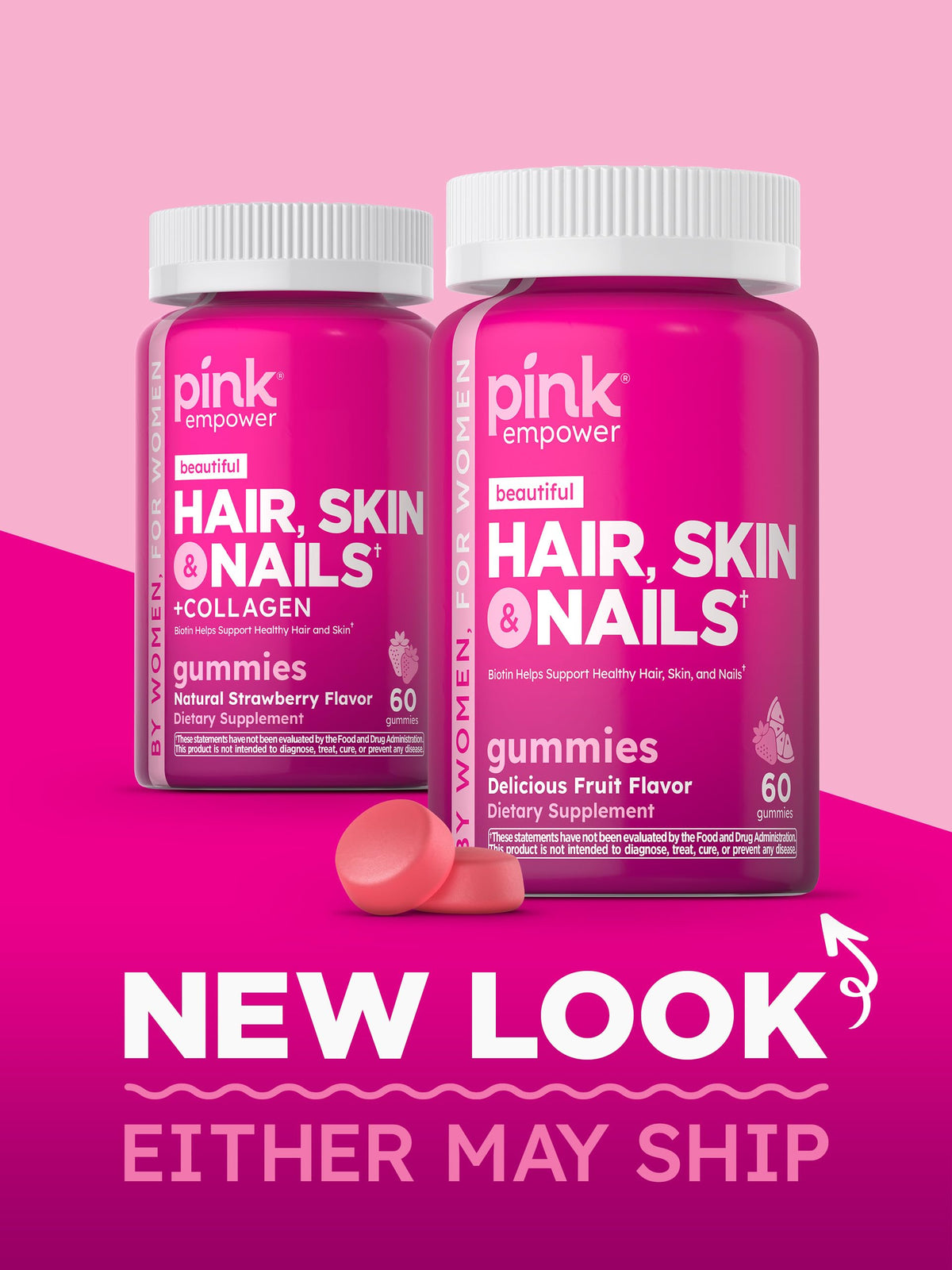 PINK Hair Skin Nails Gummies with Biotin 2,500 mcg - 60 Count - image 7
