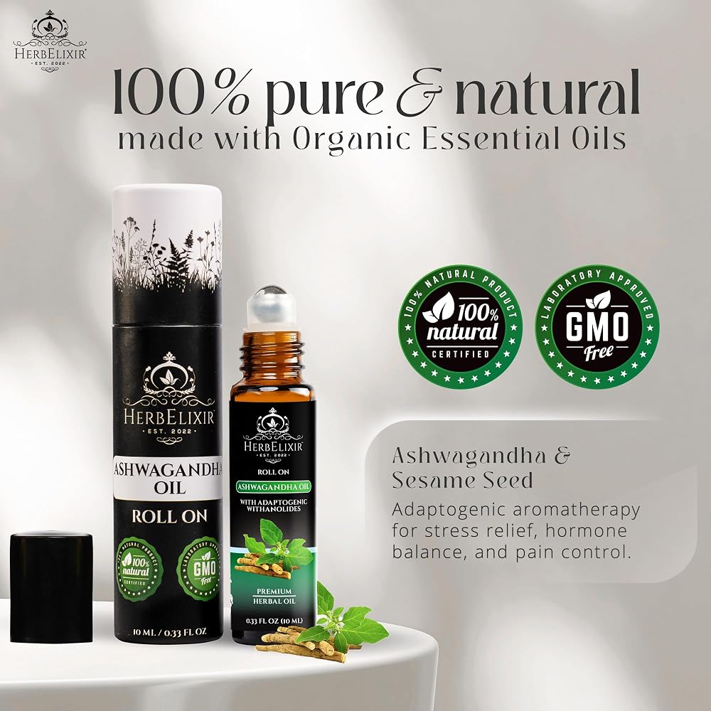 HerbElixir Ashwagandha Oil Roll-On Stress Relief - 10ml - image 3