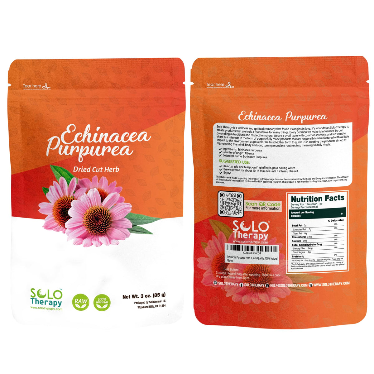 Solo Therapy Echinacea Purpurea Dried Cut Herb - 3 oz