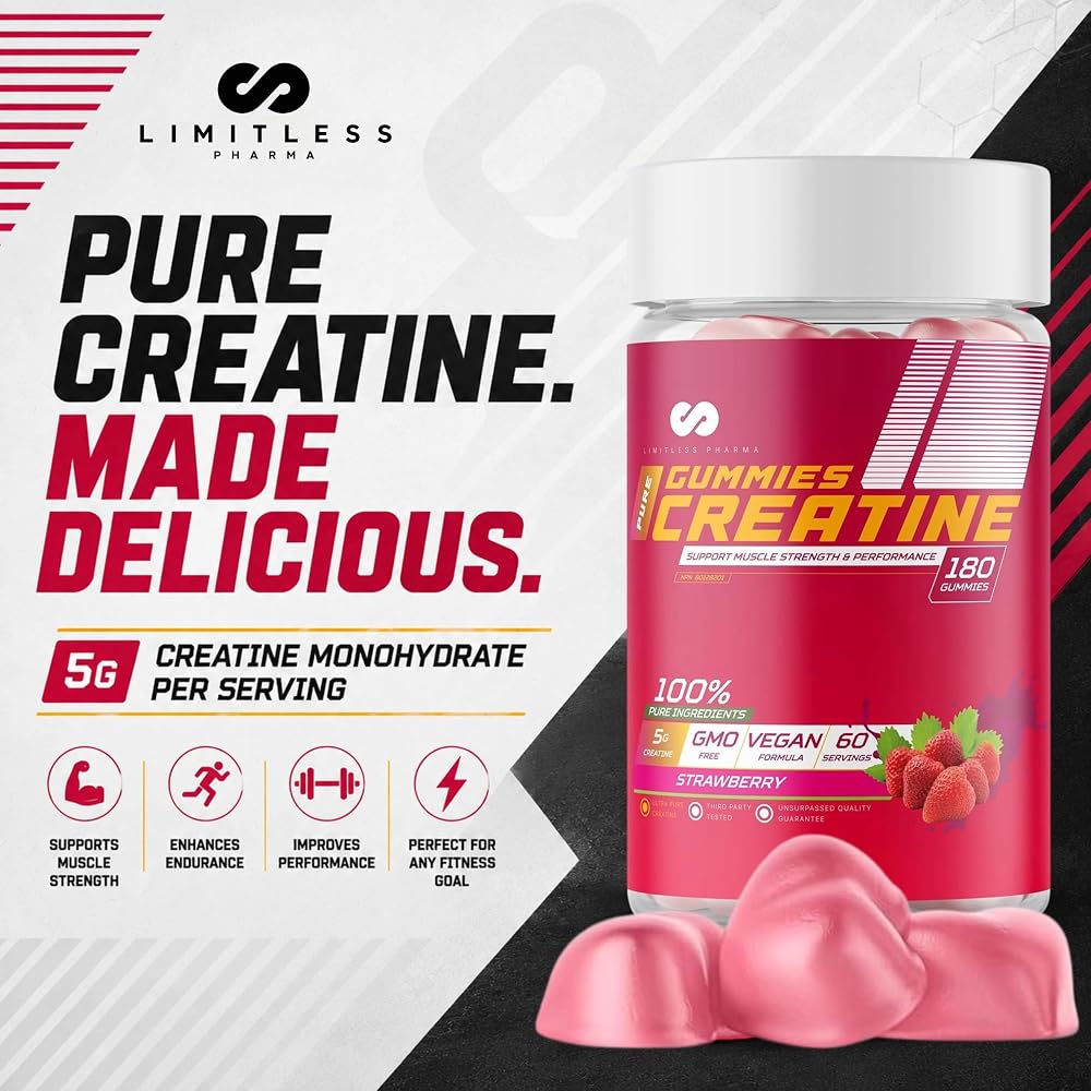 Limitless Pharma Pure Creatine Gummy Candy 5g - 180 Gummies - image 3
