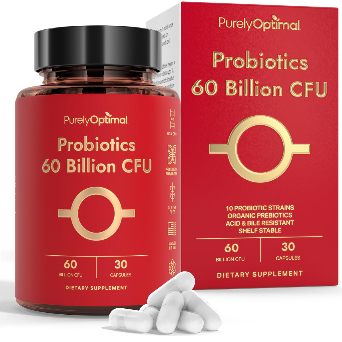 Purely Optimal Probiotics 60B CFU with Enzymes & Prebiotics - 30 Capsules