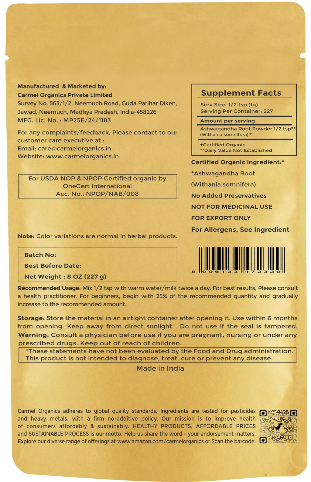 CARMEL ORGANICS Herbal Powders