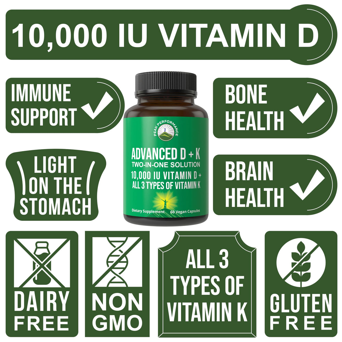 Peak Performance Vitamin D 10000 IU with Vitamin K - 60 Capsules - image 3