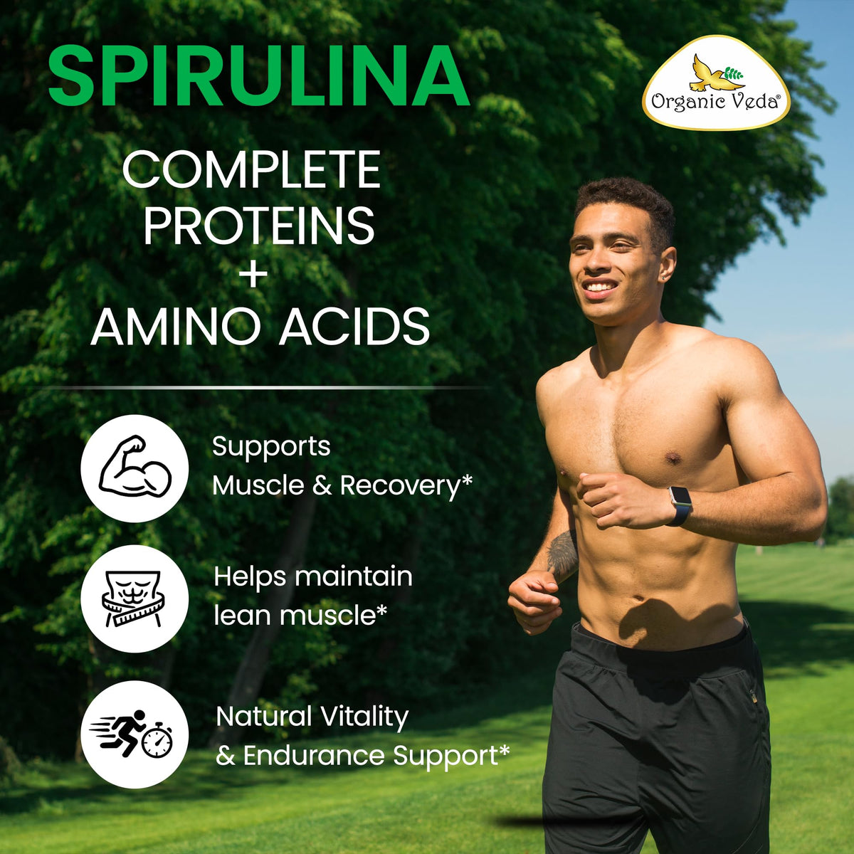Organic Veda Spirulina Capsules Blue Green Algae - 120 Vegan Capsules - image 3
