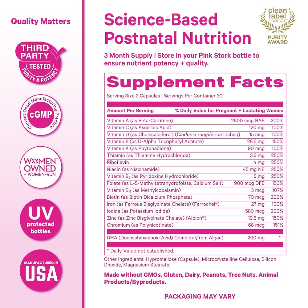 Pink Stork Total Postnatal + DHA with Iron - 180 Capsules - image 6