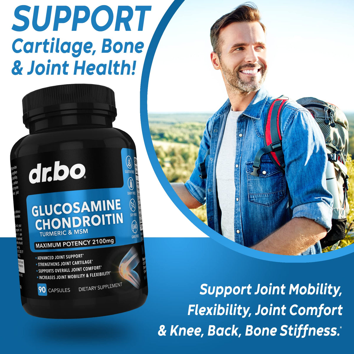 DR. BO Glucosamine Chondroitin MSM Turmeric Joint Support - 90 Capsules - image 3