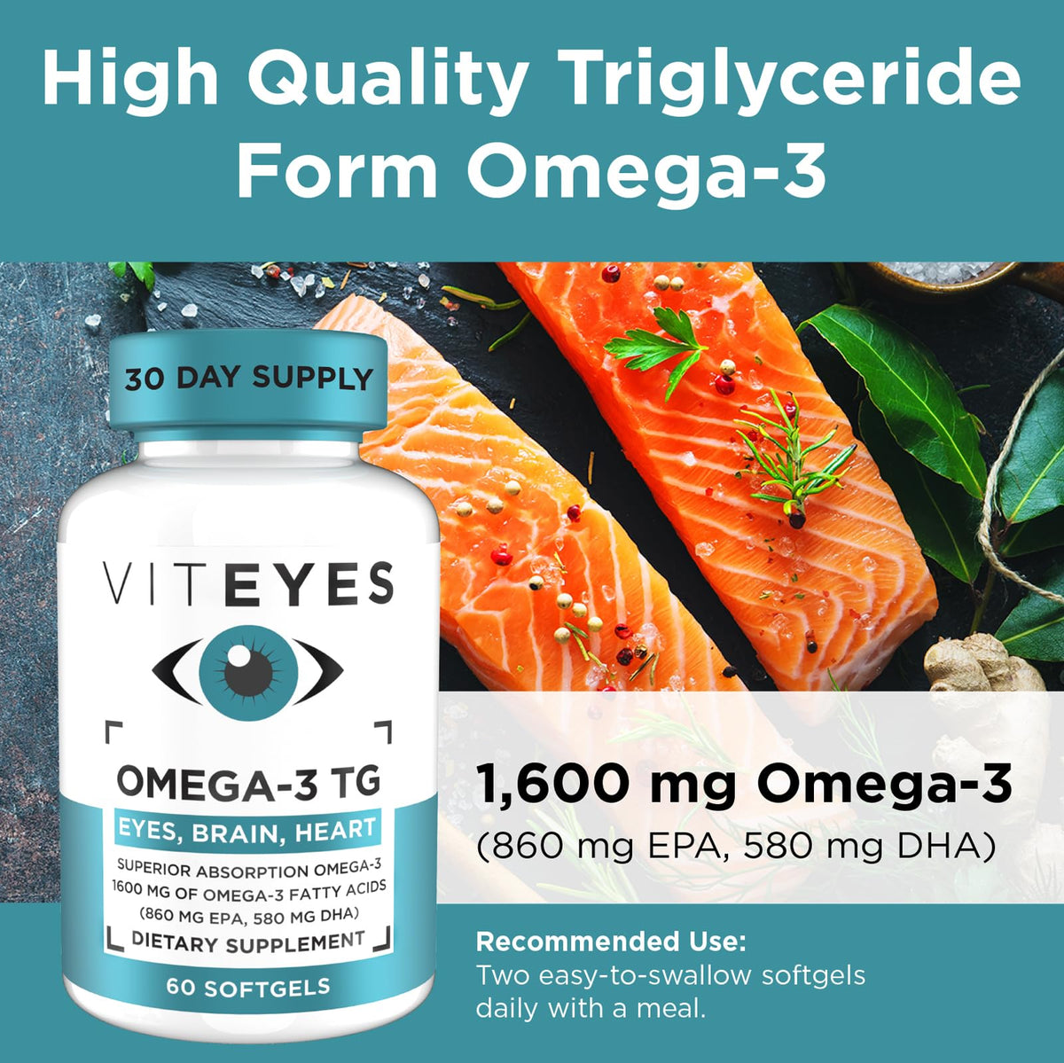 Viteyes Omega-3 TG Supports Eye & Heart Health - 60 Softgels - image 3