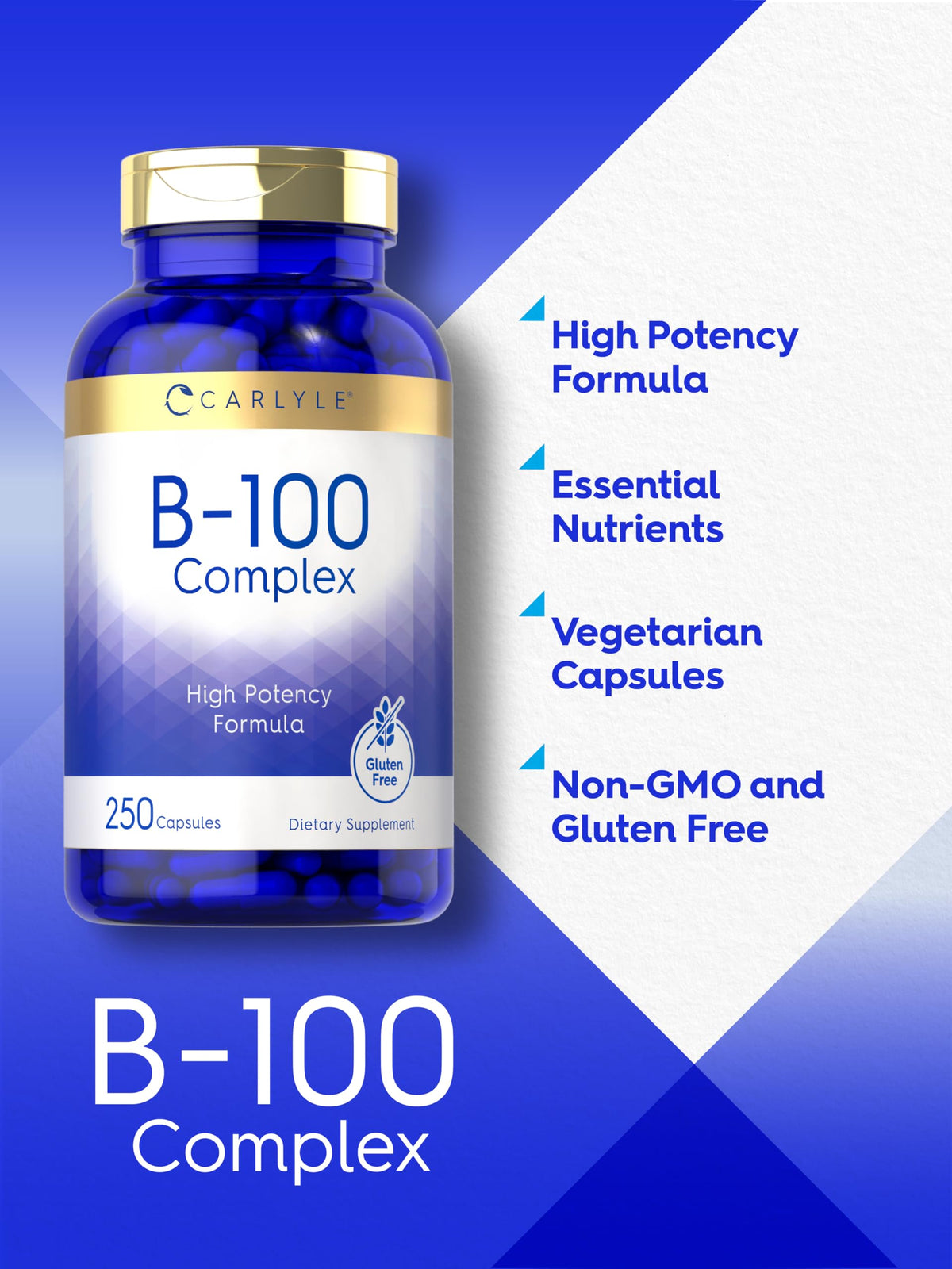 Carlyle B-100 Complex Vitamin B - 250 Vegetarian Capsules - image 4