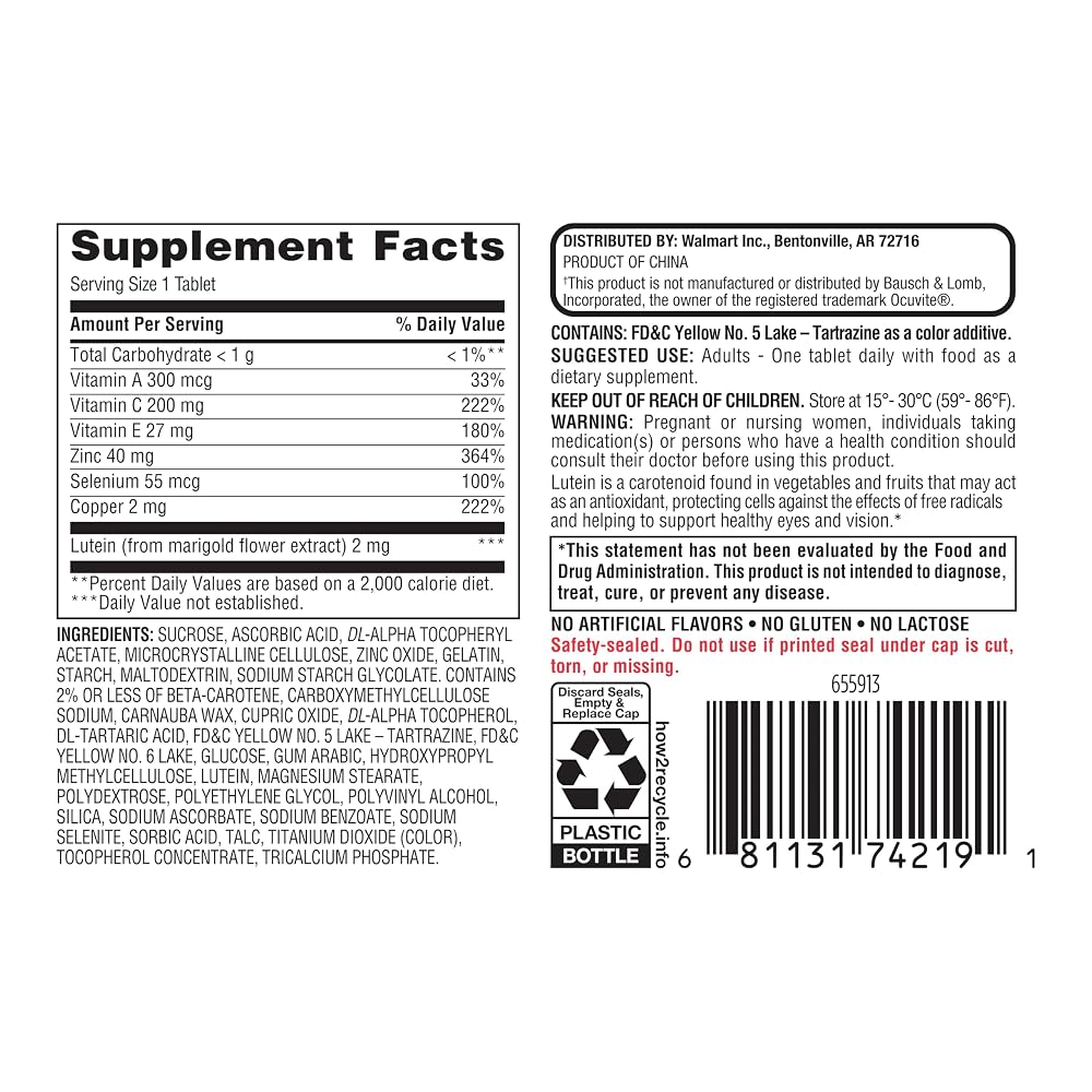 Create and Bundle Equate Vision Formula with Lutein Eye Health - 120 Tablets - image 6
