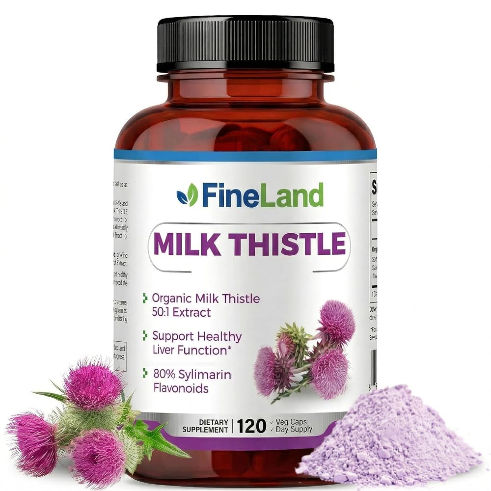 FineLand Milk Thistle Pills 50:1 Extract Liver Support - 120 Vegan Capsules