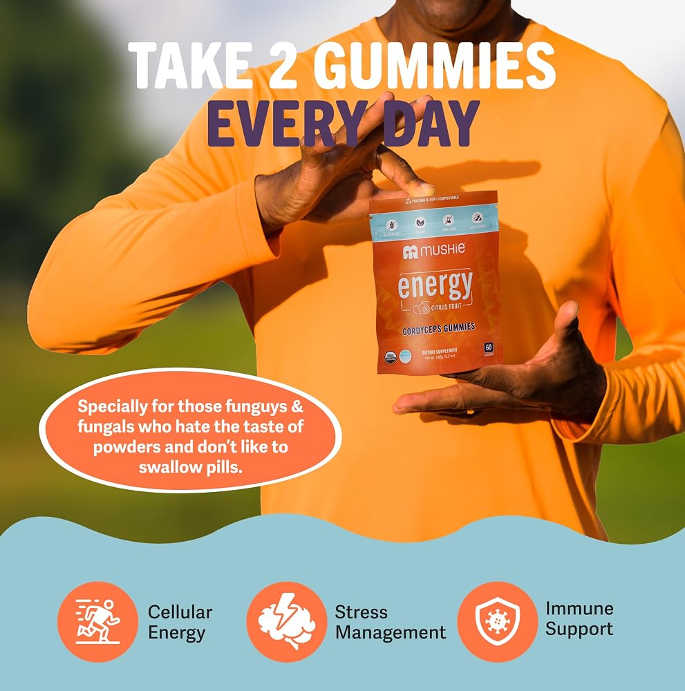 Mushie Cordyceps Mushroom Gummies 2000mg Energy Support - 60 Count - image 4