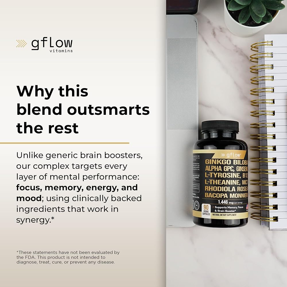 gflow vitamins Ginkgo Biloba Alpha GPC Cognitive Support - 90 Capsules - image 3
