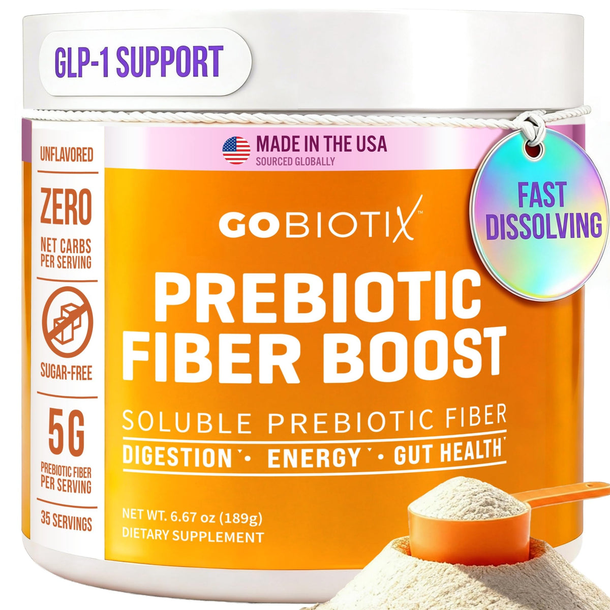 GOBIOTIX Fiber Supplement Powder with Prebiotics - 35 Servings