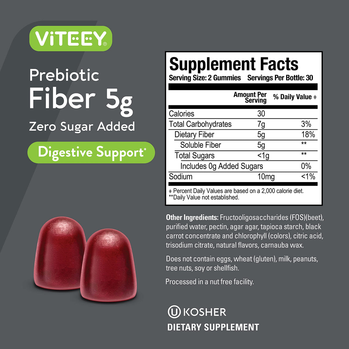 Viteey Prebiotic Fiber Gummies for Adults, 5g