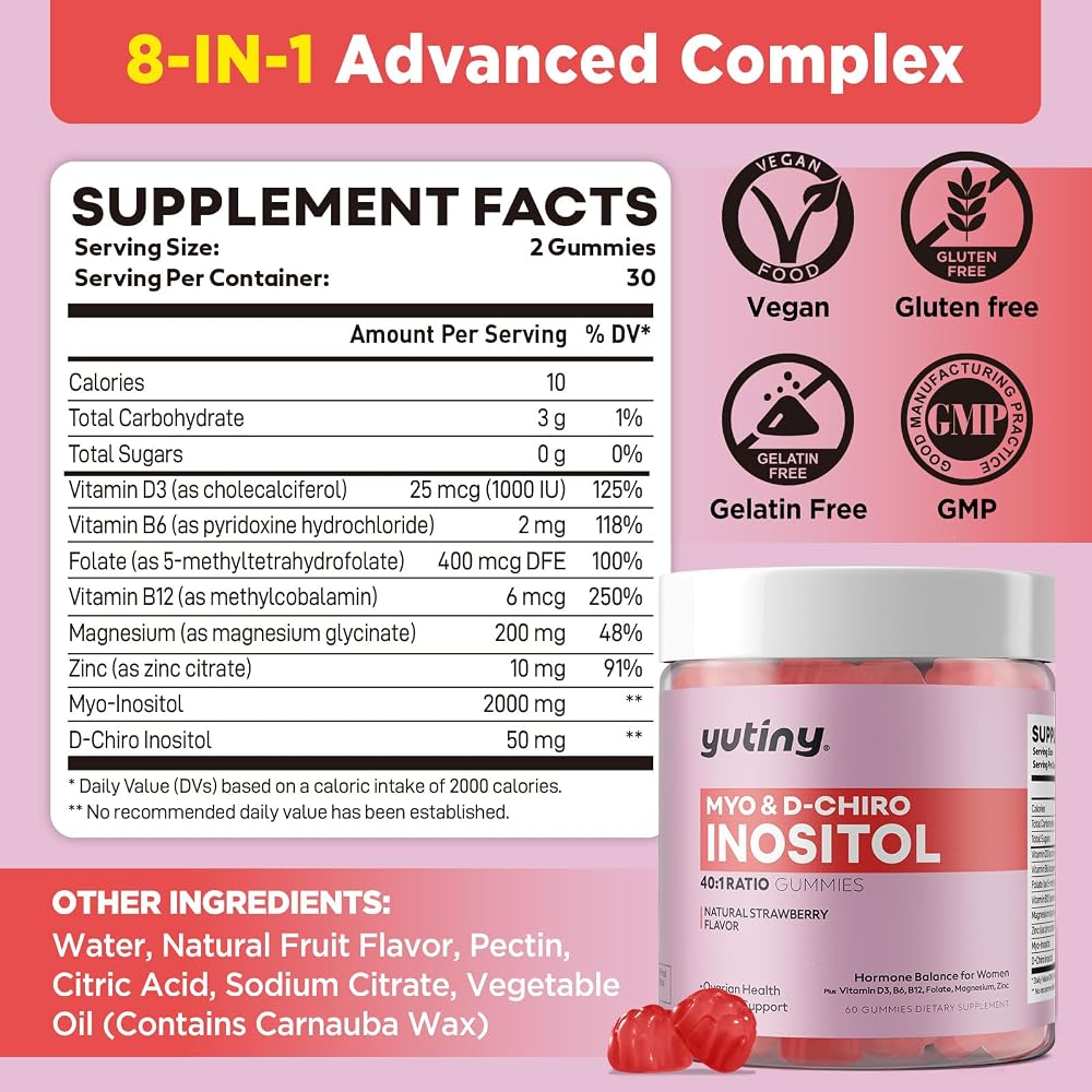 Yutiny Myo-Inositol & D-Chiro Inositol Gummies - 60 Count - image 2