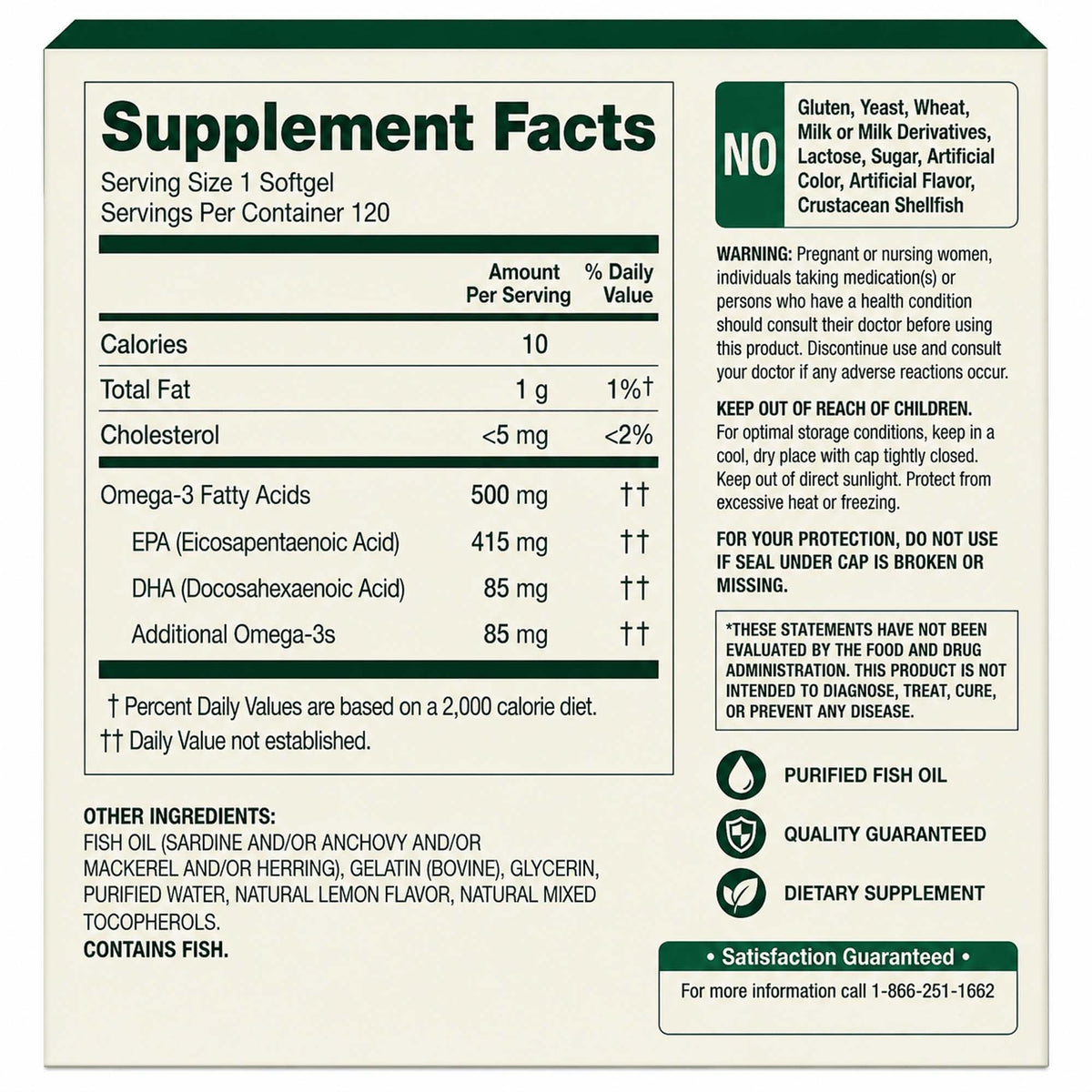 LUAL Spring Valley Omega-3 Fish Oil 500 mg Heart Health - 120 Softgels - image 4