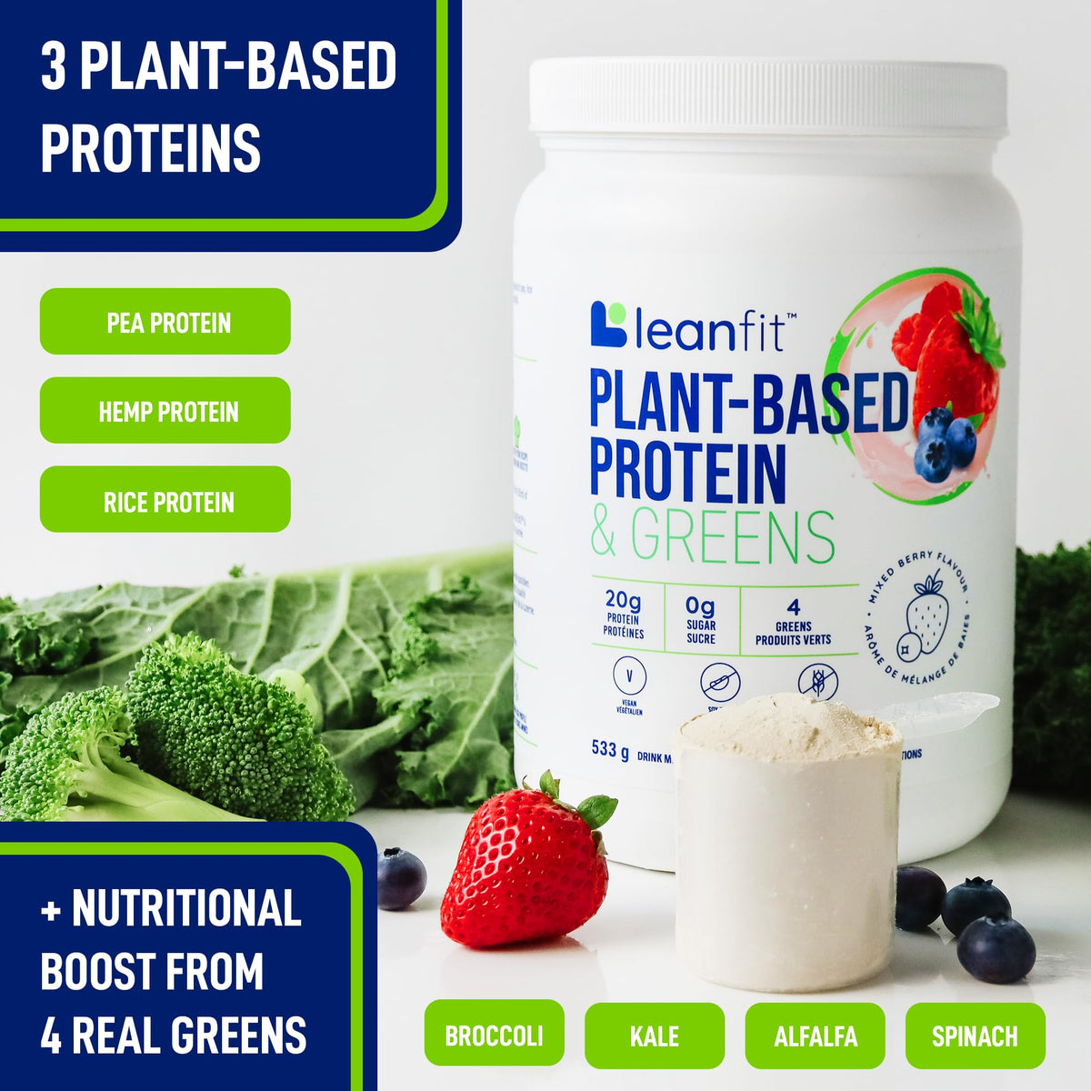 LeanFit Plant-Based Protein & Greens Natural Berry - 19 Servings - image 7