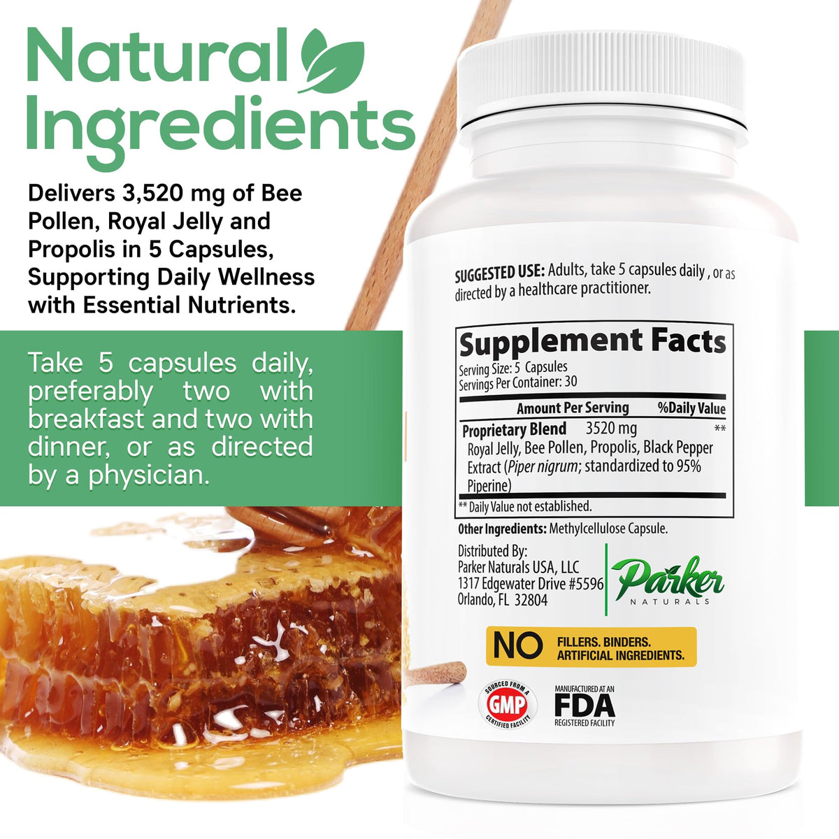 Parker Naturals Supreme Bee Pollen Capsules - 150 Count - image 4