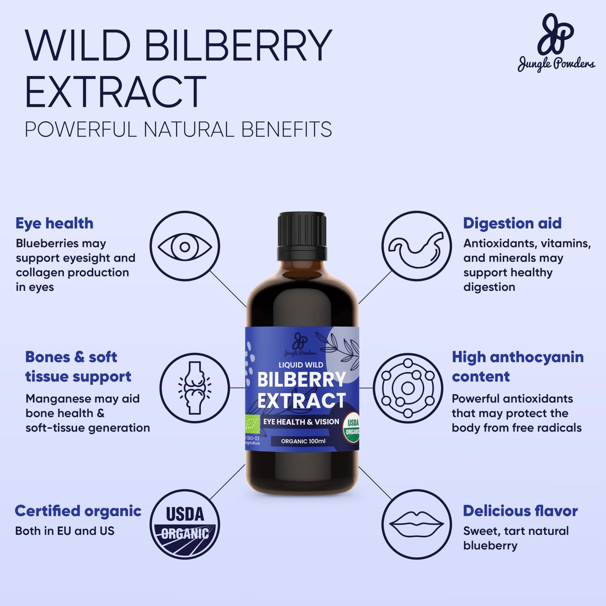 Jungle Powders Wild Bilberry Extract for Eyes USDA Organic - 3.4 Fl Oz - image 2